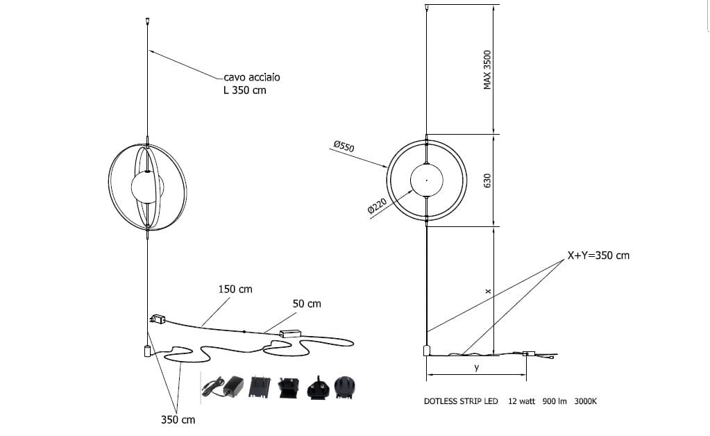 Потолочный светильник-земля с регулируемой яркостью из стали и стекла Bontempi Casa Papillon ARCH-00092974 - Вид №3