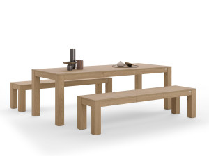 Выдвижной стол из дуба с 2 скамейками