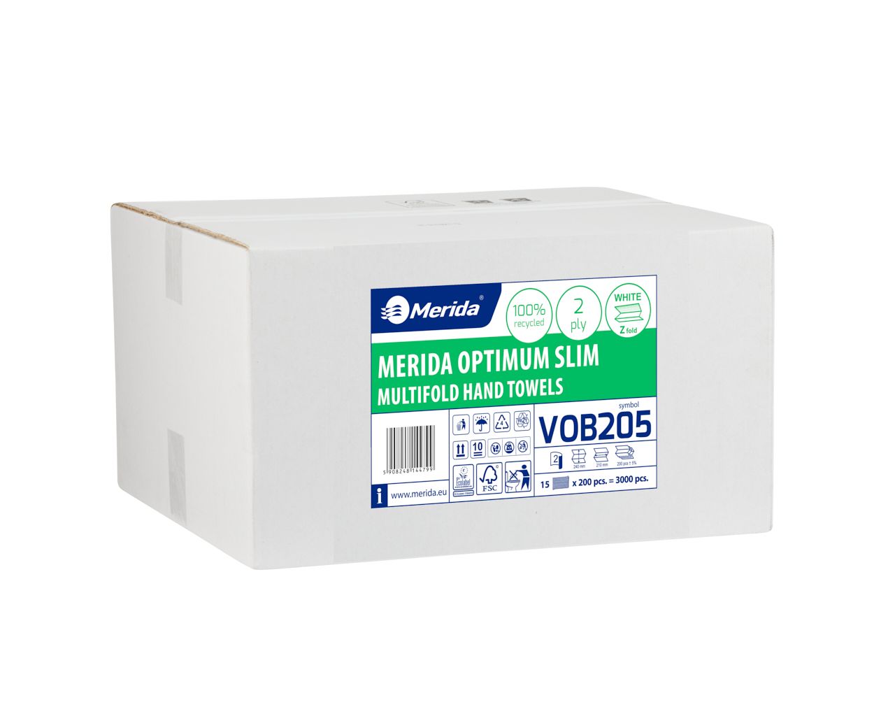 VOB205 Бумажные полотенца OPTIMUM SLIM, белые, двухслойные, 3000 шт. Merida 