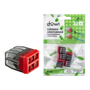 84509782 Клеммы монтажные самозажимные с пастой Duwi СМК 772-206 6-проводные 2,5мм² прозрачные 5шт 26732 4 STLM-1118925