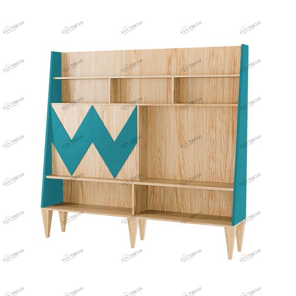 Стеллаж деревянный с дверцами и полками бирюзовый Woo Wall WOODI  00-3966176 Бежевый;голубой 