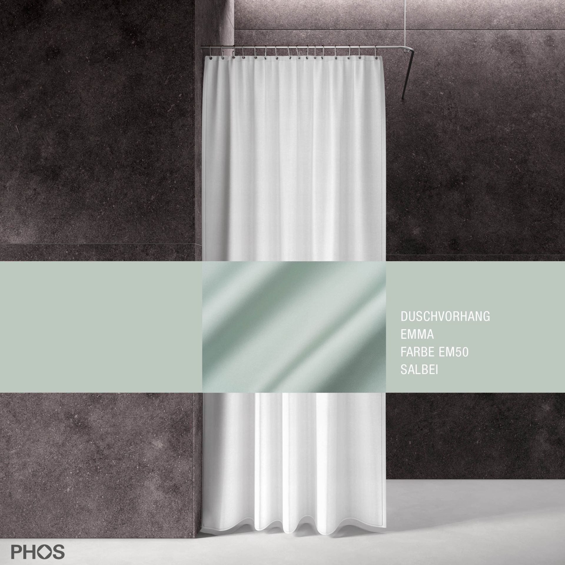 DV-EMMA200-100-EM50 Занавеска для душа emma sage, длина 200 см, ширина 100 см. PHOS 