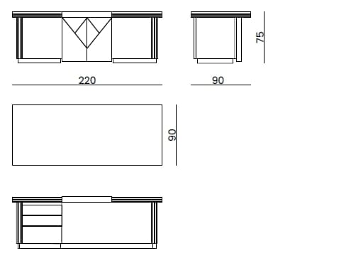 Кожаный деревянный исполнительный стол с ящиками Bizzotto Italia Symphony-Infinity ARCH-00034983 - Вид №3