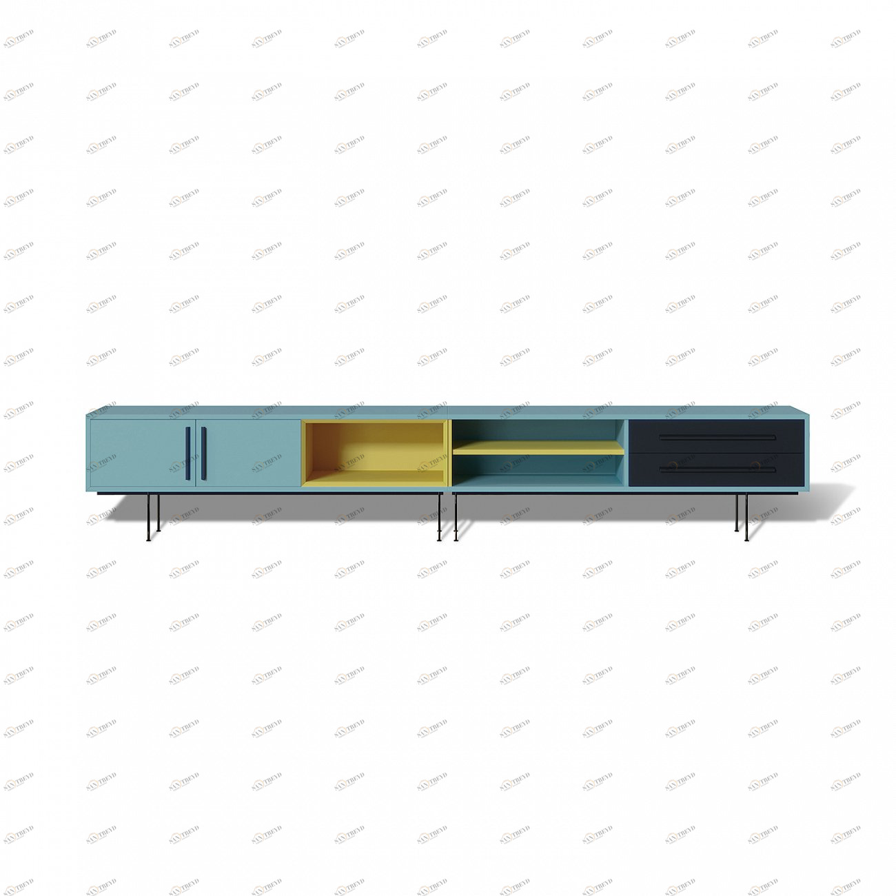 Тумба под телевизор с двумя ящиками 53х276 см бирюзовая Slim BRAGIN DESIGN TUBE 00-3862369 Голубой;желтый
