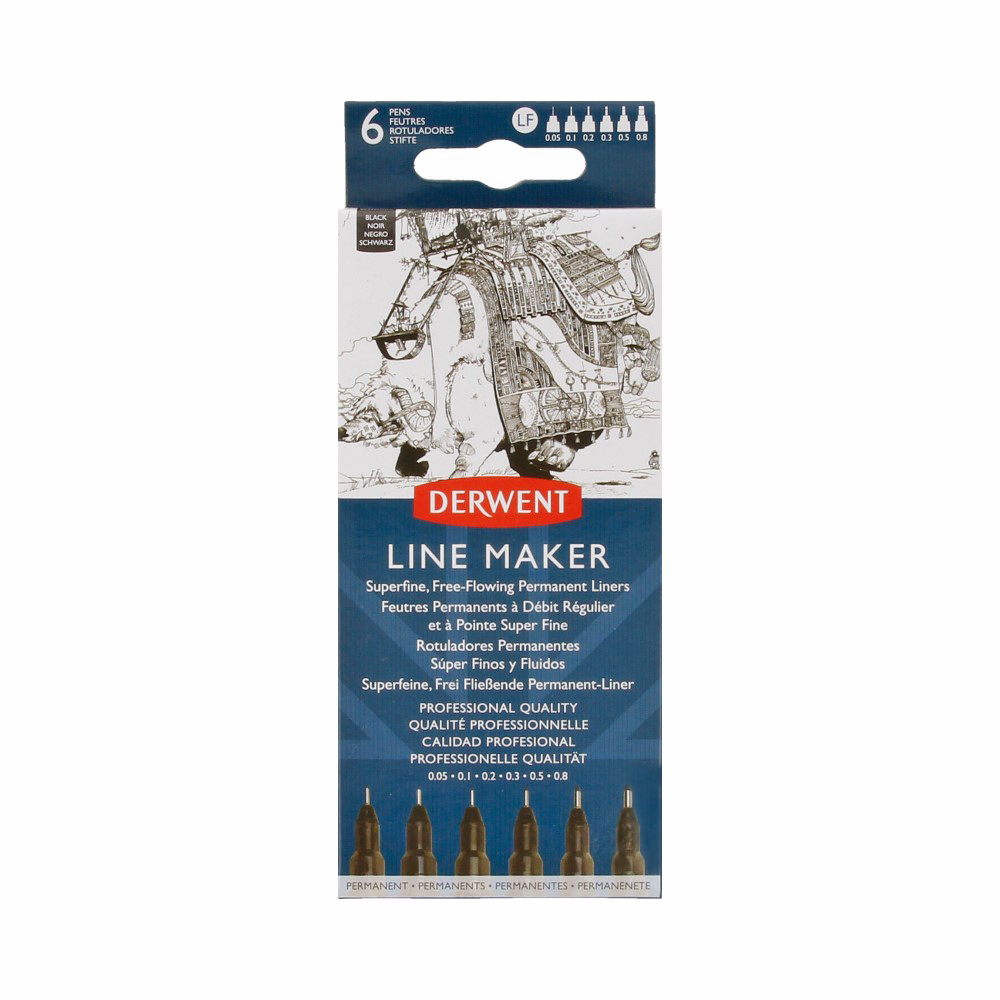 2305559 Набор графических линеров 6 шт. 0.1 мм 0.05мм; 0.2мм; 0.3мм; 0.5мм; 0.8мм черные Derwent 