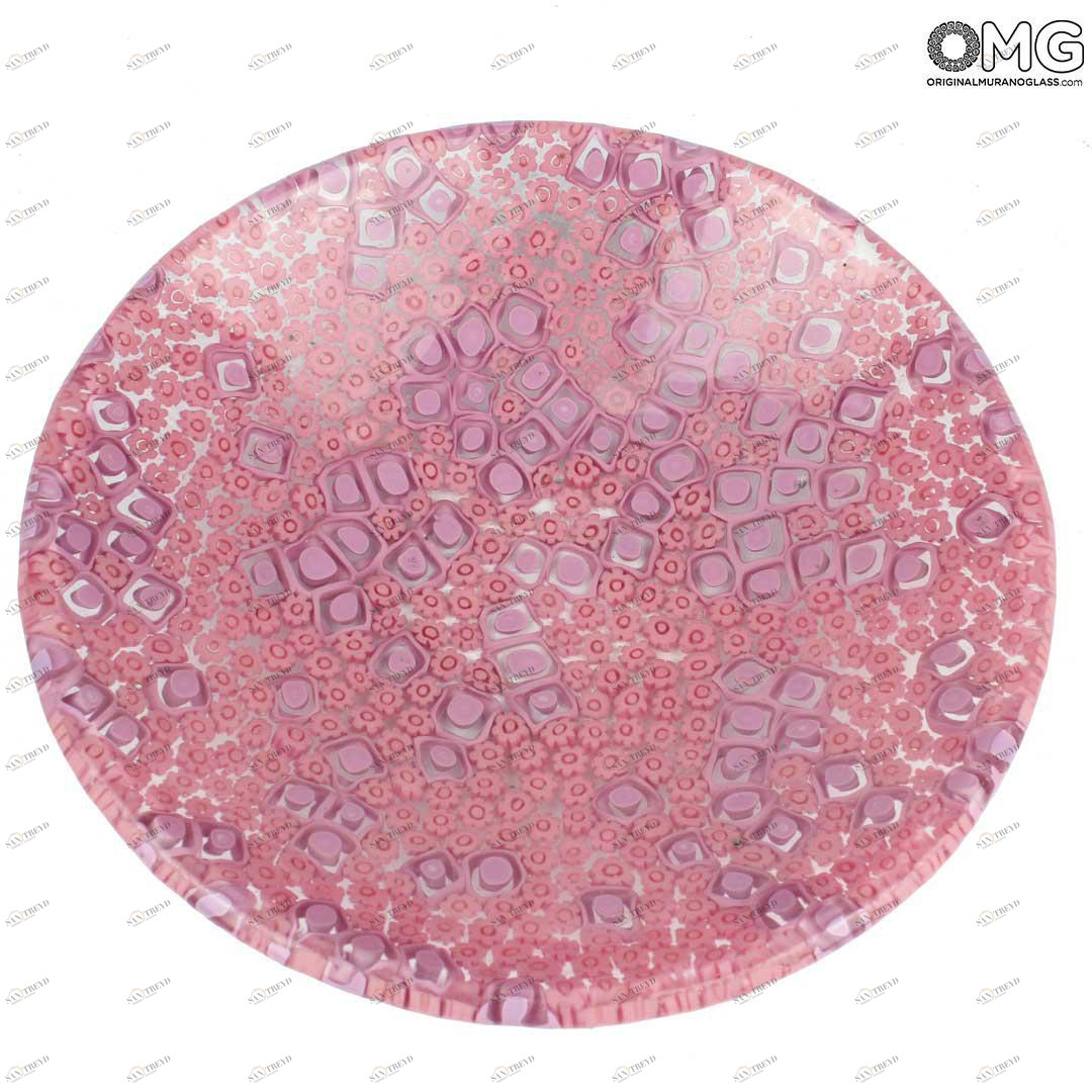 2110 ORIGINALMURANOGLASS Круглое розовое блюдо Помпеи из муранского стекла с миллефиори - блюдце для мелочей- пепельница 8 см 