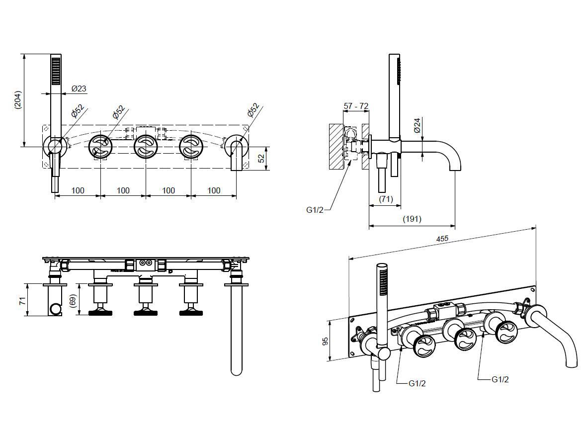 Хромированный латунный настенный смеситель для ванны Bugnatese тысяча девятьсот пятьдесят ARCH-00054383 - Вид №2