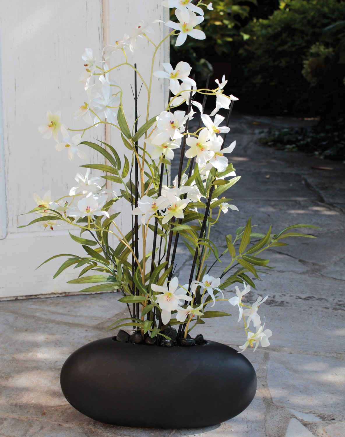 2782 778 a3 Искусственная орхидея дендробиум и бамбук в керамическом горшке, 65 см, real touch soft, бежево-белый H-andreas  - Вид №1