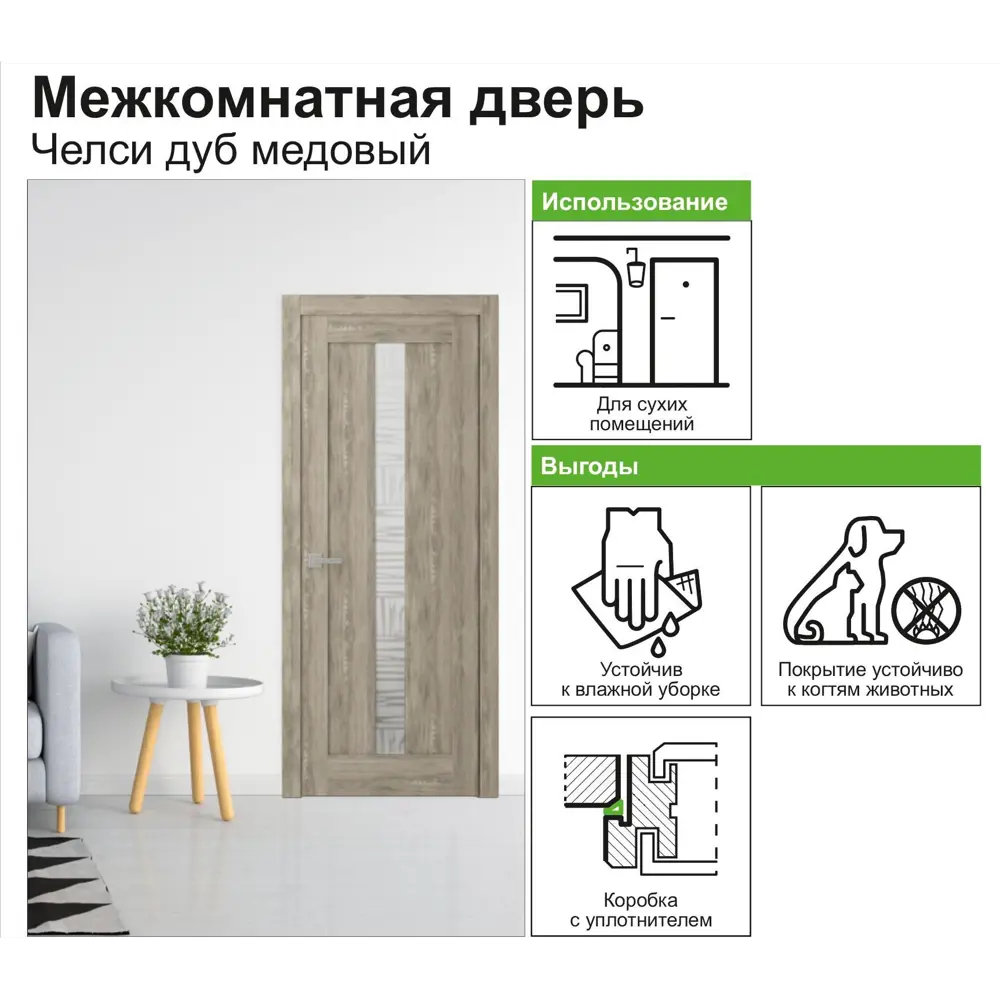 Дверь межкомнатная Челси остеклённая 60x200 см ламинация цвет дуб медовый BELWOODDOORS STLM-2191329 - Вид №5