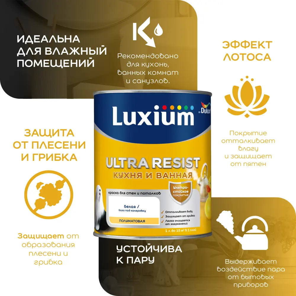 Краска для стен и потолков моющаяся Luxium Ultra Resist полуматовая цвет прозрачный база BC 2.25 л 89425735 STLM-2078298  - Вид №3