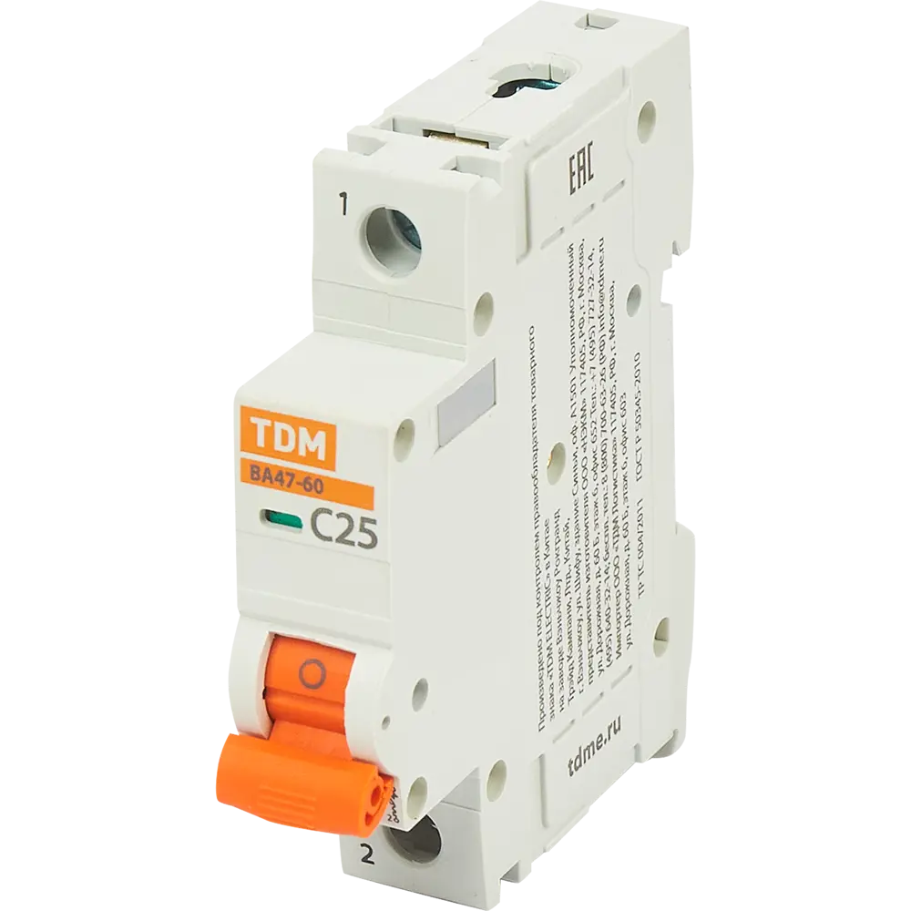 Автоматический выключатель TDM Electric ВА47-60 1P C25 А 6 кА SQ0223-0079 84399503 STLM-2082897 