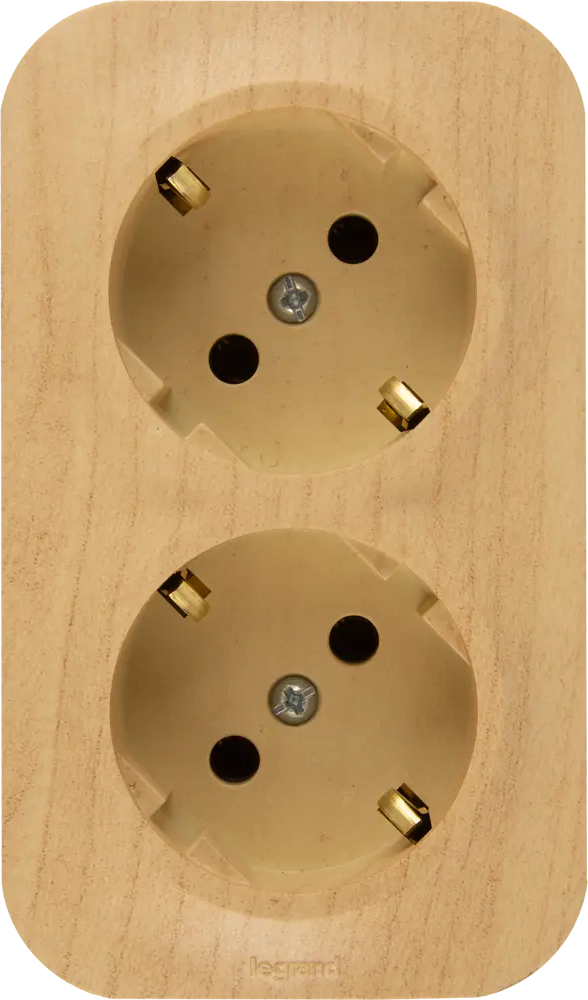 Legrand Quteo - двойная розетка с заземлением в стиле светлое дерево 84793449