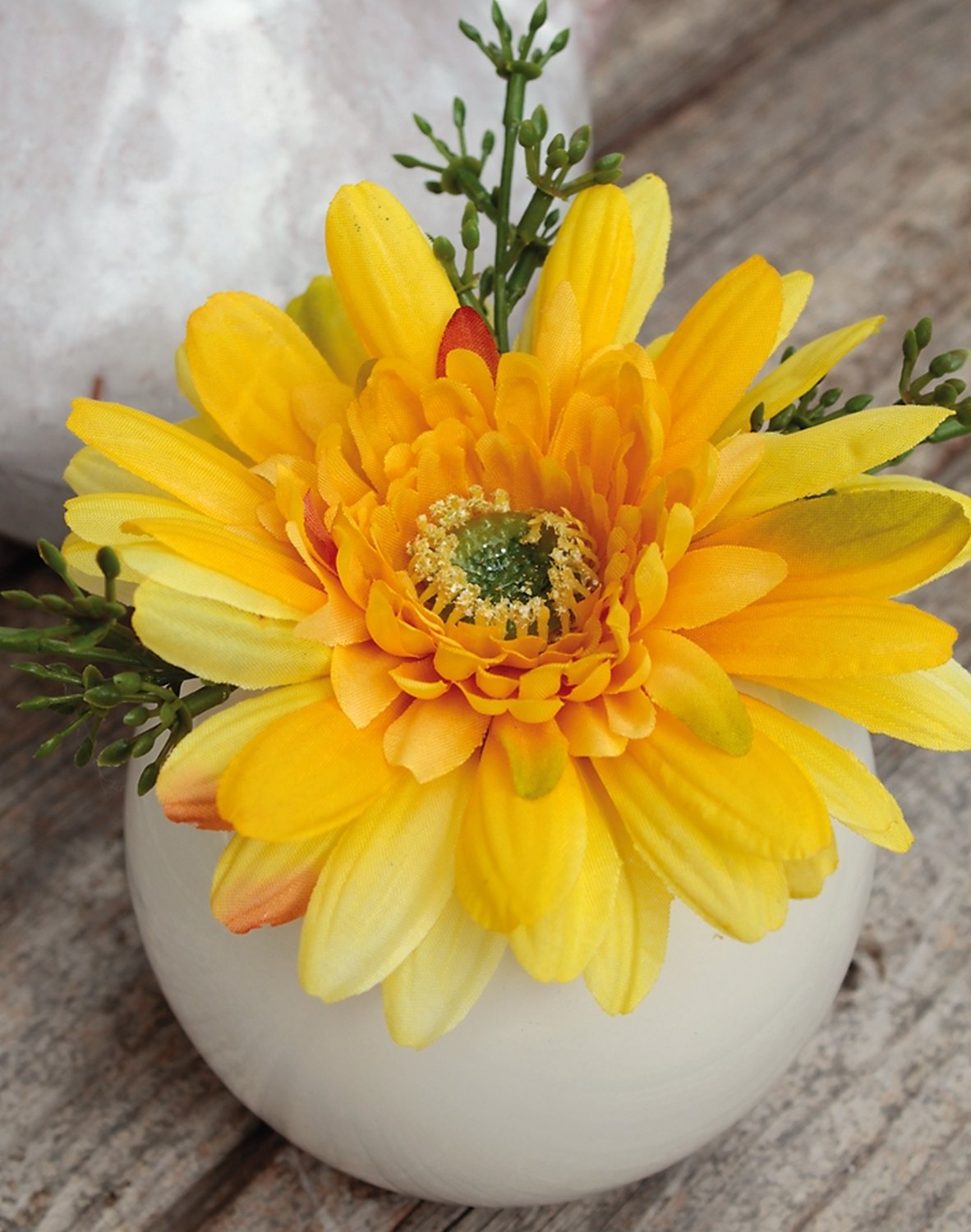 4215 330 a3 Шелковая гербера в керамическом горшочке, 12 см, желтая H-andreas 