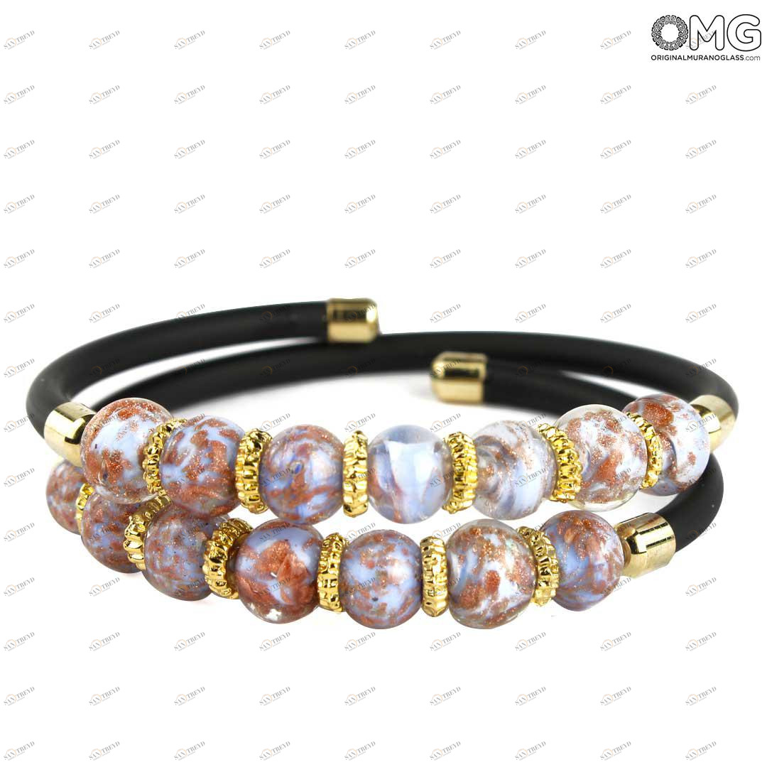 3769 ORIGINALMURANOGLASS Двойной браслет Серена - сиреневый с авантюрином - муранское стекло OMG 18 см 
