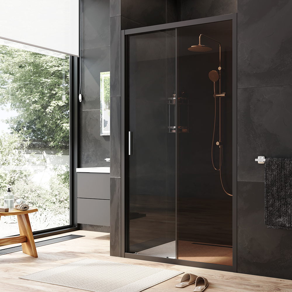 W90G-110-1-195BBr Solo Дверь душевая 110х195 стекло бронзовое профиль черный матовый AM.PM Gem