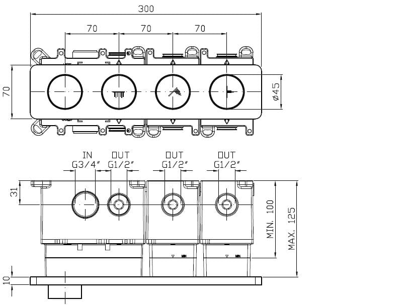 Термостатический смеситель для душа с 4 отверстиями с пластиной Zucchetti Hoop ARCH-00074367 - Вид №17
