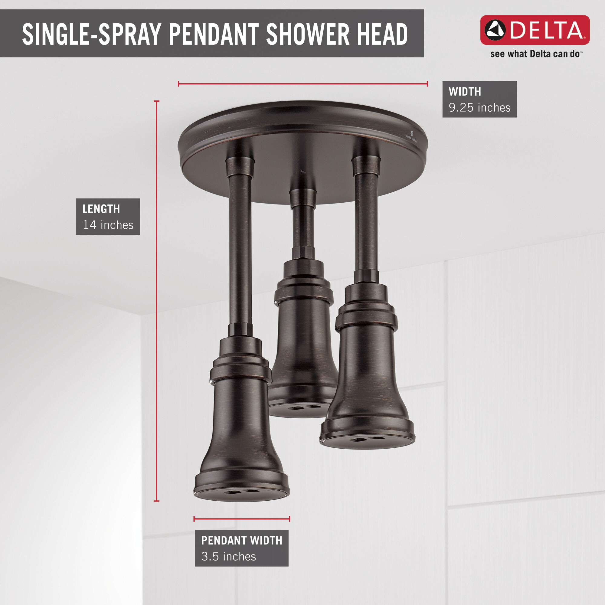 57190-RB25 H2Okinetic® Подвесная душевая лейка Raincan Delta Faucet Universal Showering Венецианская бронза  - Вид №2