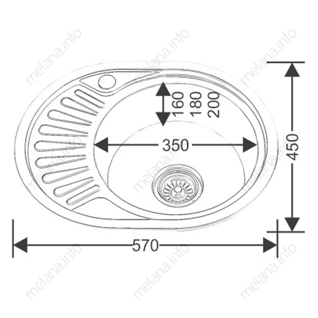 Мойка 5745 U MELANA 0,8/180 ДЕКОР врезная овальная с сифоном (152D t *12) 152D t (*12) - Вид №1