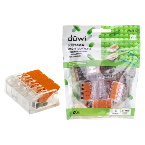 84746785 Клеммы соединительные монтажные с рычажком Duwi СМК 223-414 4-проводные 4мм² прозрачные 20 шт 26727 0 STLM-1110415