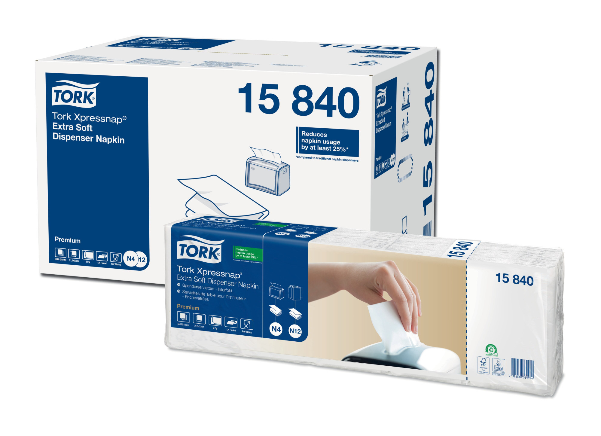 1584007 Xpressnap® экстрамягкая белая салфетка с дозатором 1/2 сложения Tork 