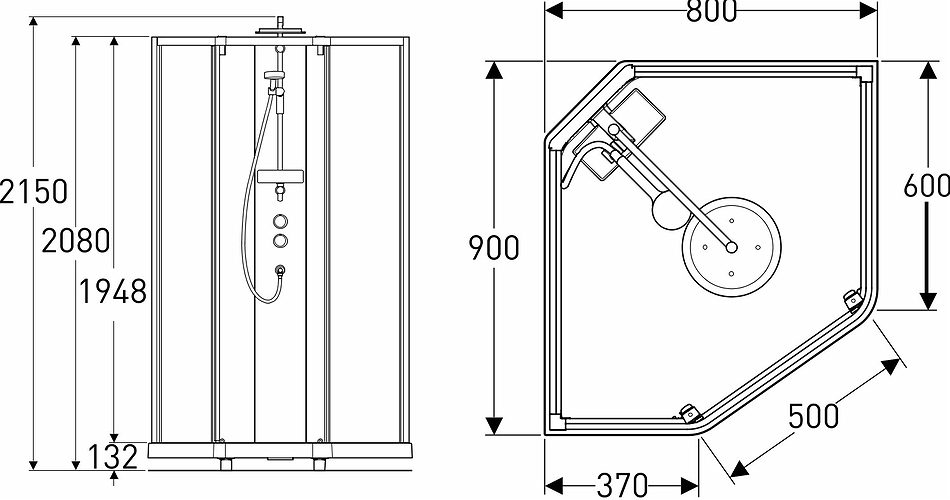 558.205.00.2 IDO Showerama 10-5 800x900 Пятиугольник Комфорт, IDO Showerama framglas пятиугольник, профиль vita / klart glas, 800x900 мм  - Вид №1