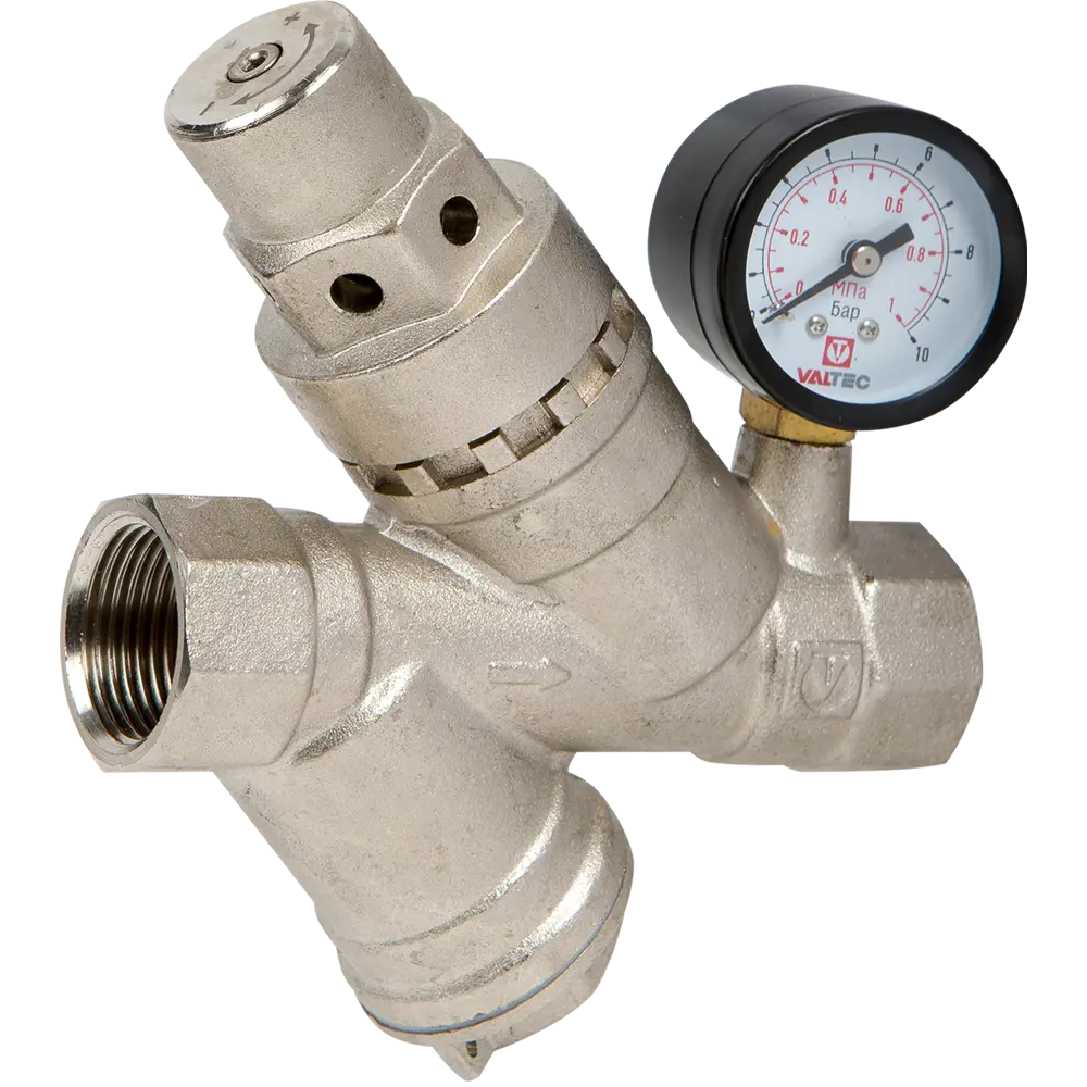 Редуктор давления Valtec с манометром 3/4", никелированная латунь VT.082.N.05 82164853 STLM-2201027 