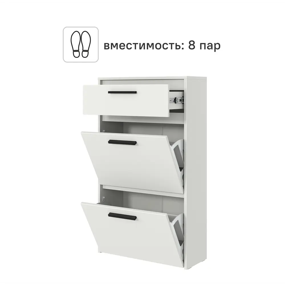 Шкаф для обуви Лион 60x103.9x24 см 2 ящика ЛДСП цвет белый Santreyd STLM-2208321 - Вид №2