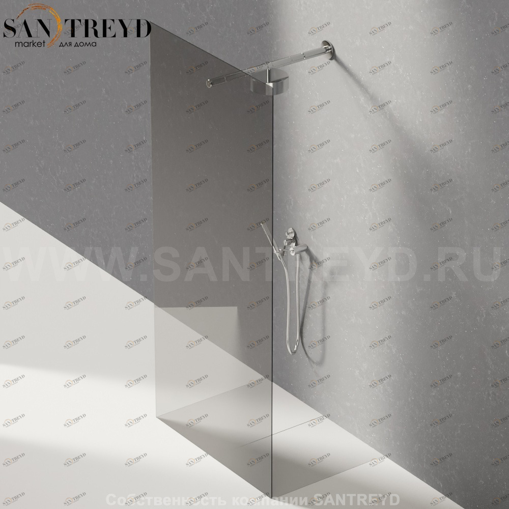 Душевое ограждение FLAT D подрезаемое, стеклянная дымчатая перегородка с держателем со встроенным соплом для установки верхнего душа. Размеры: глубина от 70 до 100, длина от 100 до 140 см Agape DA70100100140SM