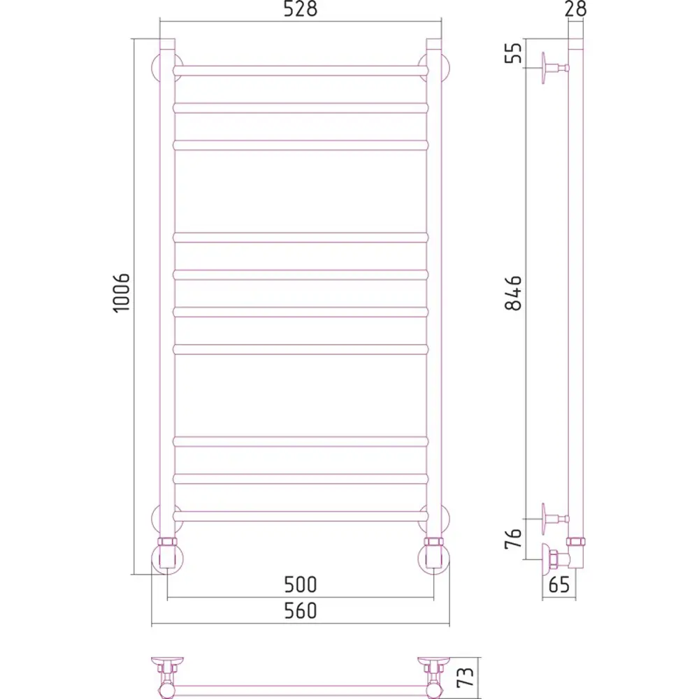 СУНЕРЖА Водяной полотенцесушитель ВПС-18 хром 50×100 см 17156010 STLM-0007592 - Вид №2