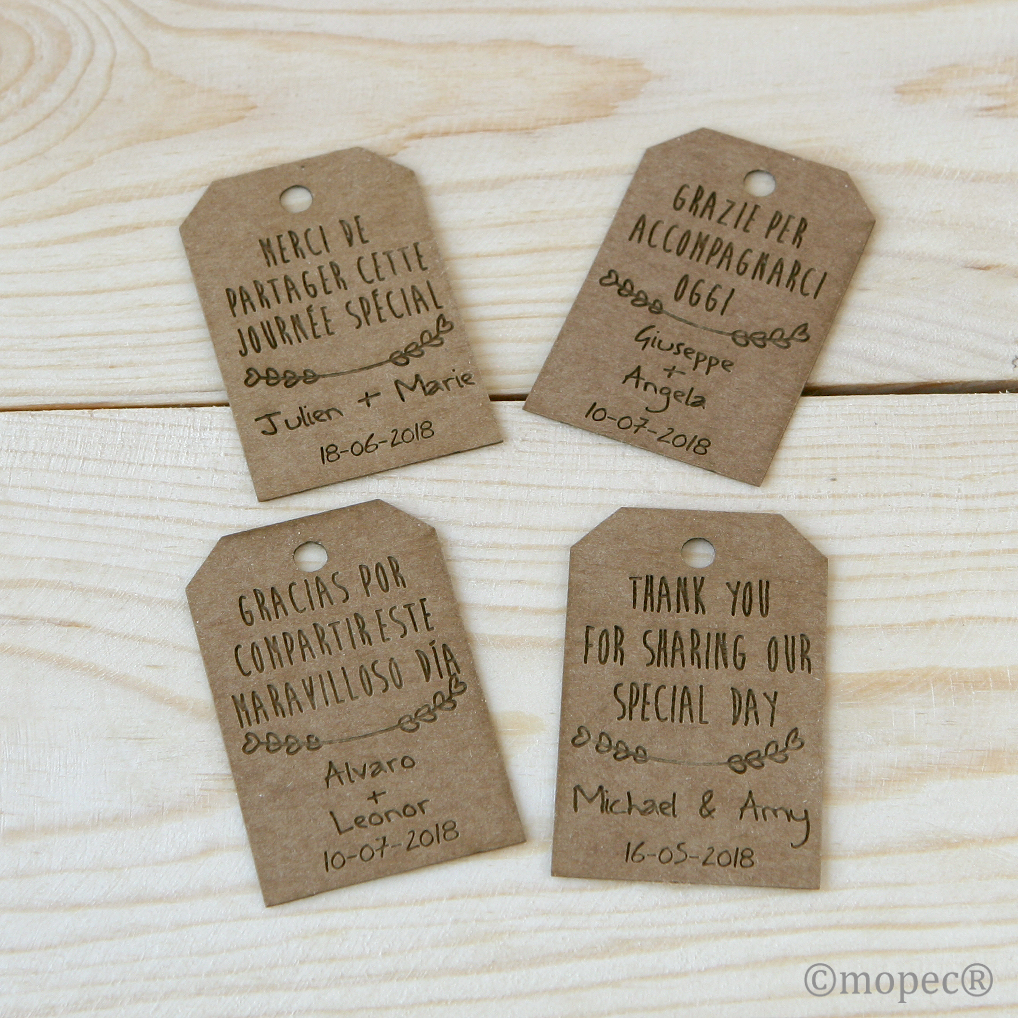 X738 PERS. Настроенная прямоугольная карта «спасибо за поделиться…», 100 единиц. Dekoraniaevents Bodas  - Вид №2