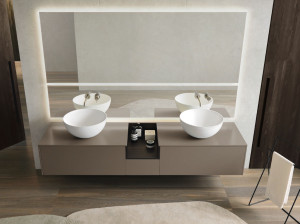 Деревянный двойной подвесной шкаф для умывальника с настенным креплением