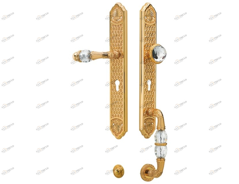 0J3007.SZ85.44 Комплект для входной двери с каплевидным вырезом из кристаллов swarovski, европрофиль 85мм Мат античная латунь Mestre 
