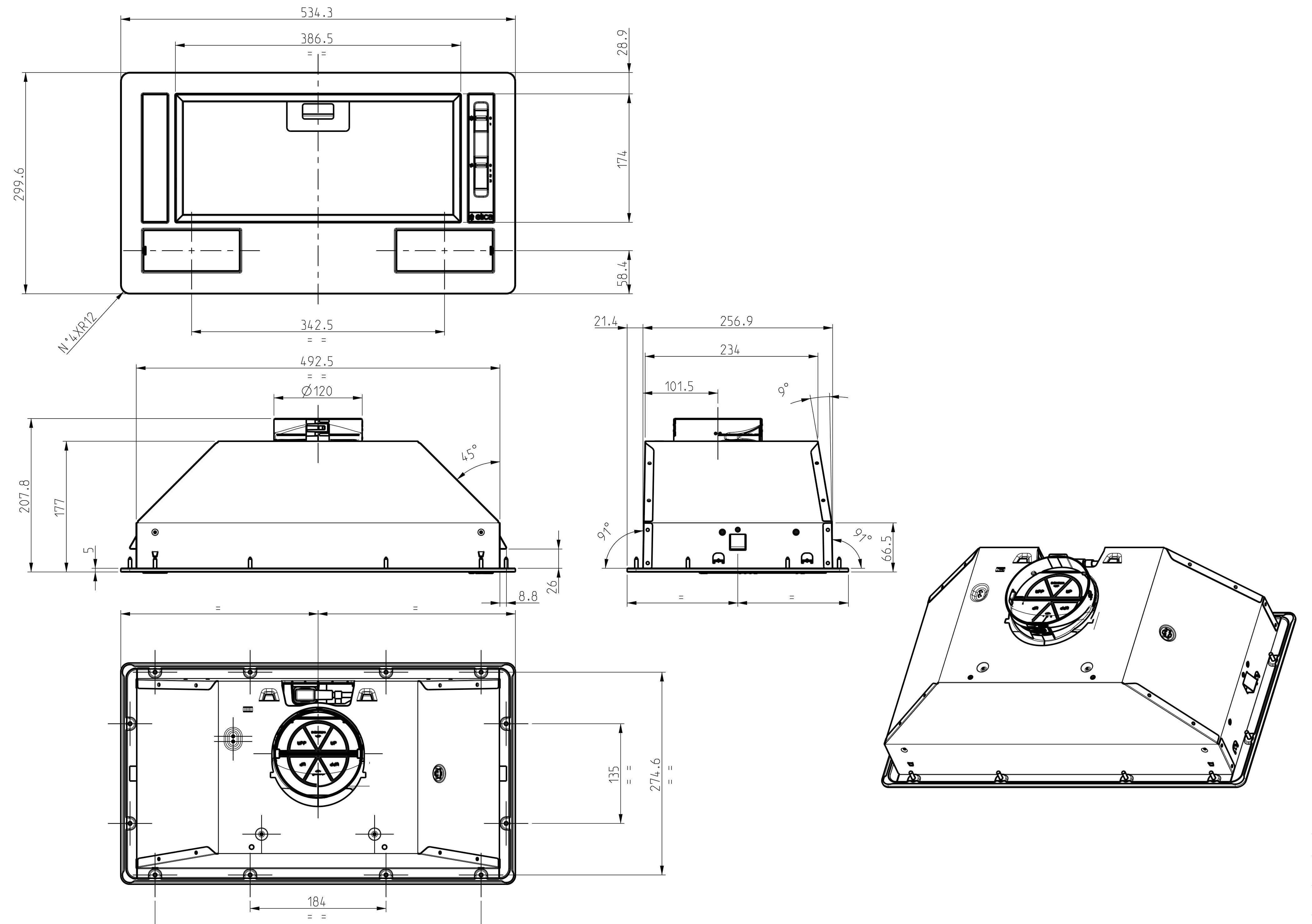9066698 Вытяжка полновстраиваемая Turboair LEI GR/A/52 серый STDN-0082311 - Вид №2