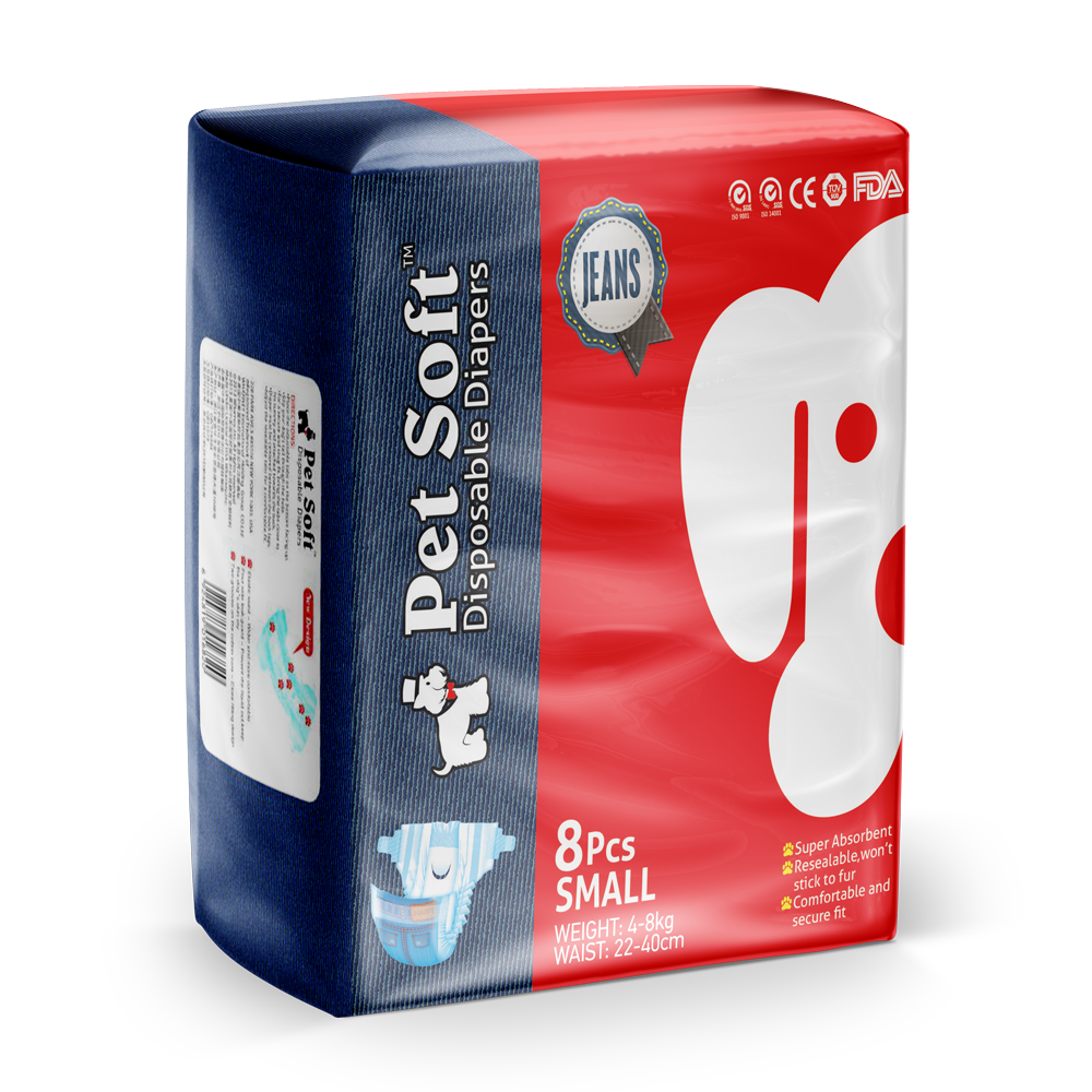 ПР0047521 Одноразовые впитывающие подгузники для животных JEANS DIAPER размер S, 8шт PET SOFT 
