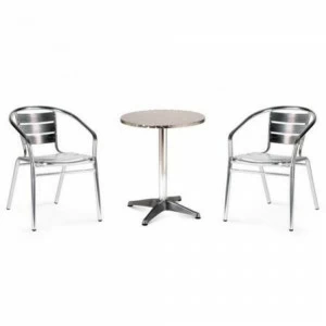 Мебель садовая металлическая, круглый стол и стулья хром на 2 персоны AFINA  240938 Серебро;хром