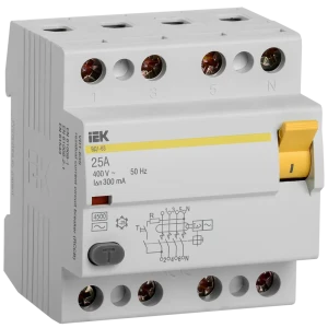 УЗО IEK ВД1-63 4Р 25 А 300 мА 4.5 кА AC MDV10-4-025-300