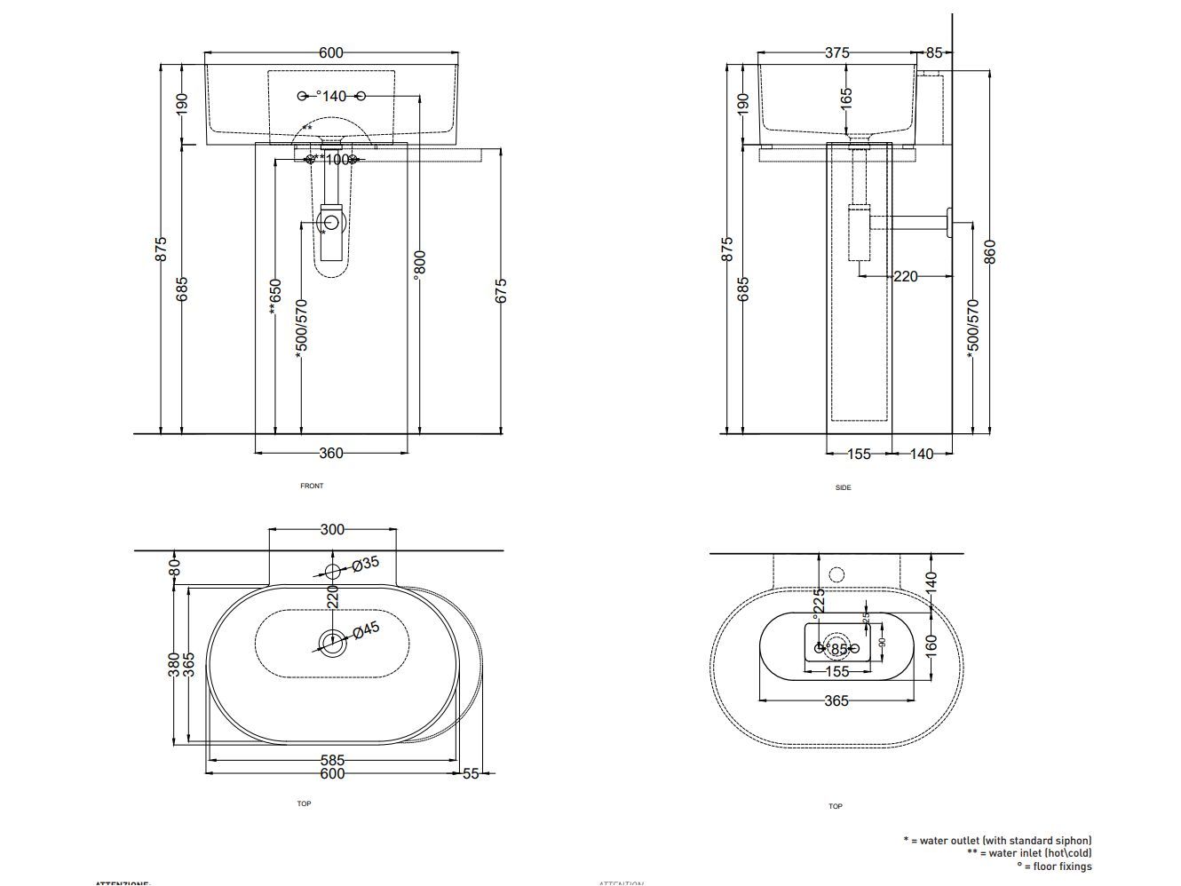 Керамическая овальная отдельно стоящая раковина с держателем для полотенец Ceramica Cielo Otis ARCH-00115648 - Вид №3