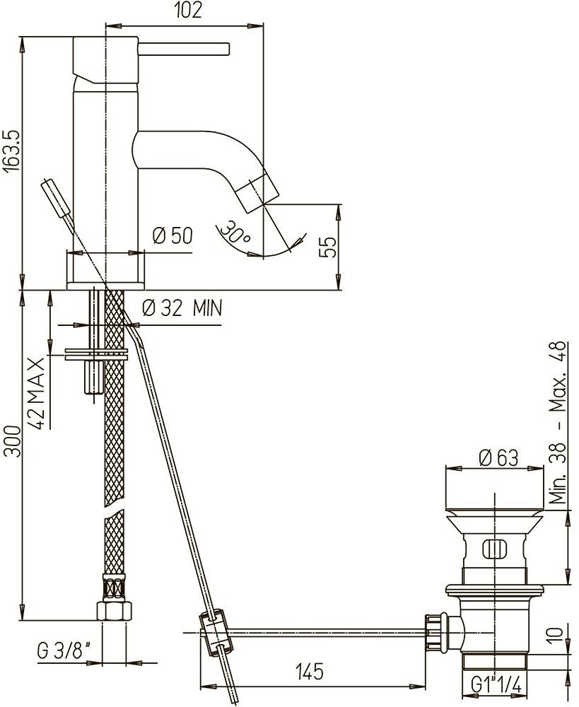 Paini Cox 78PZ211 смеситель для раковины с донным клапаном  - Вид №3