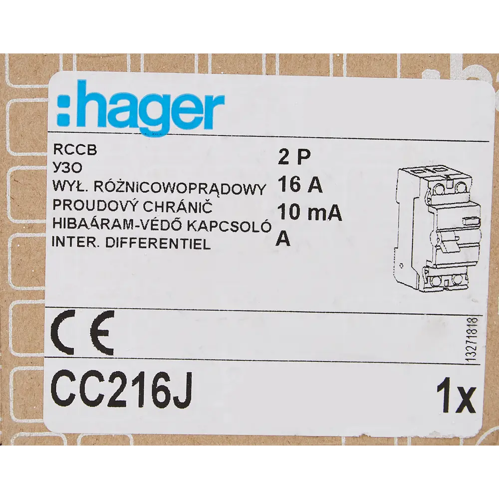 УЗО Hager CC216J 2P 16 A 10 мА 6 кА A STLM-2064629 - Вид №4