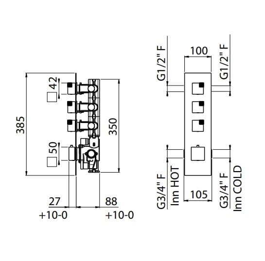 Встраиваемый термостатический смеситель для душа с пластиной CARIMALI O-CUBE ARCH-00142861 - Вид №2
