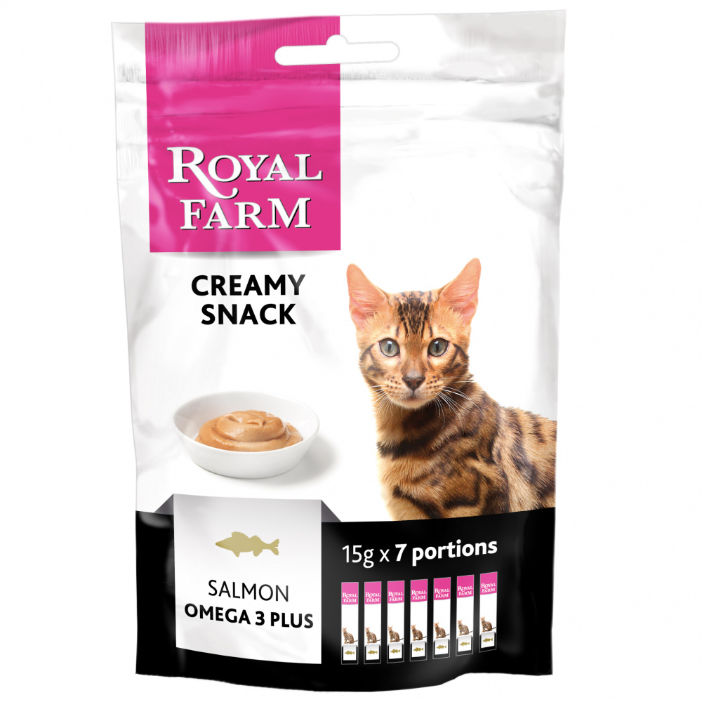 ПР0045326 Лакомство для кошек Creamy Snack с лососем стики 7х15г ROYAL FARM 