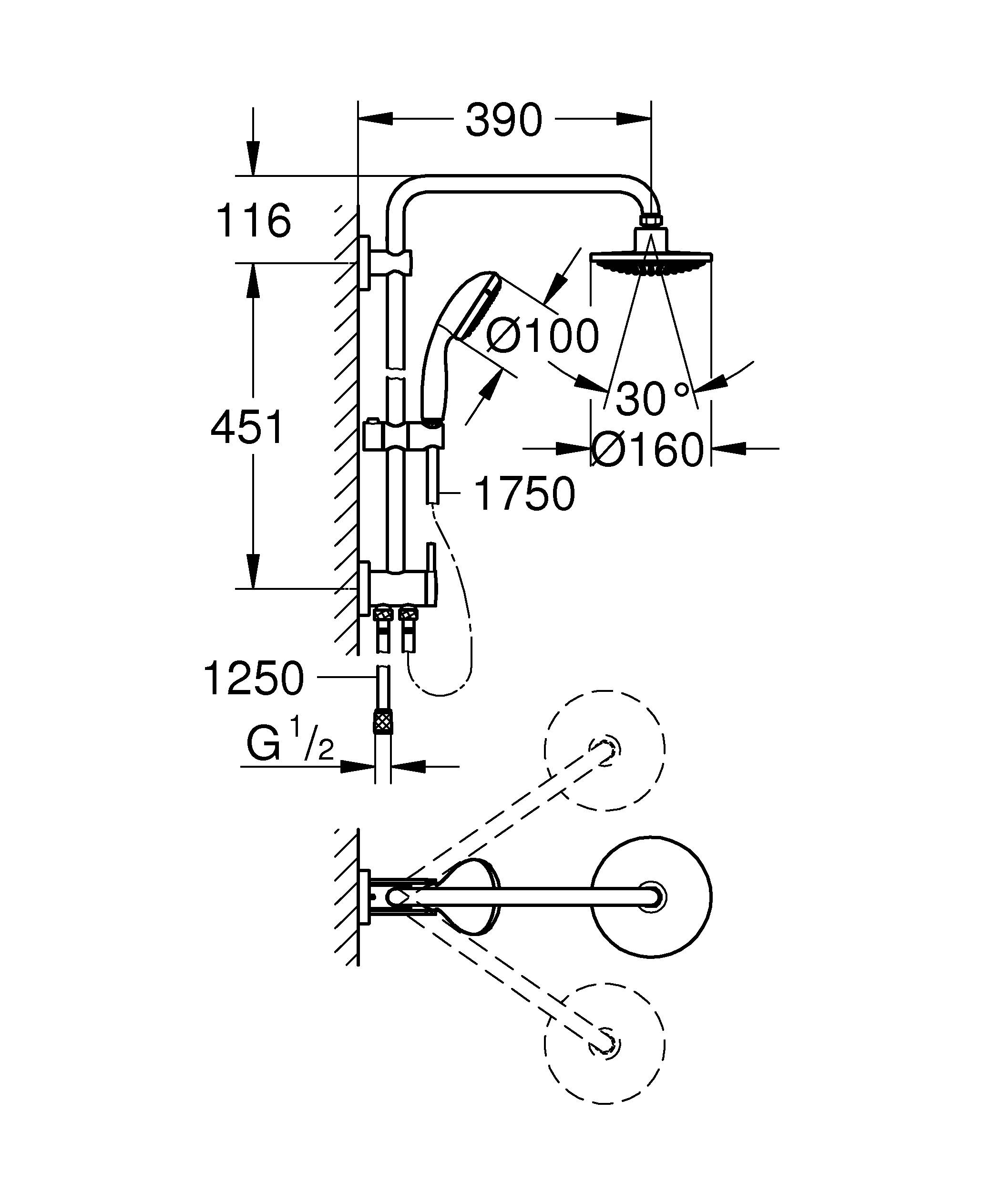Душевая система с переключателем GROHE Vitalio Start, хром (26226000) - Вид №1