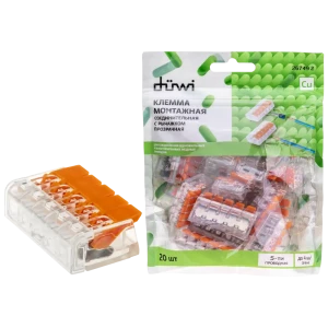 84746787 Клеммы соединительные монтажные с рычажком Duwi СМК 223-415 5-проводные 4мм² прозрачные 20 шт 26749 2 STLM-1112360