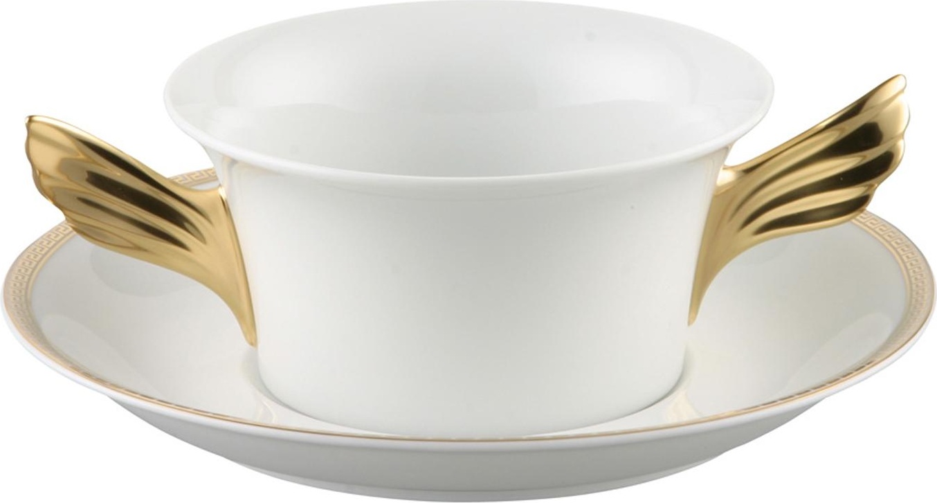 37088 Rosenthal Versace Чашка суповая с блюдцем Rosenthal Versace Золотой меандр 300мл, фарфор Фарфор 