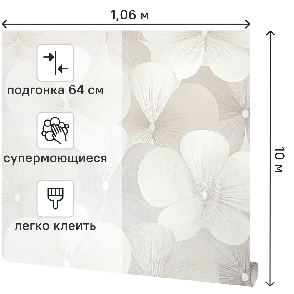 Обои флизелиновые Victoria Stenova Margarita бежевые с цветочным узором 89423702 STLM-1570310