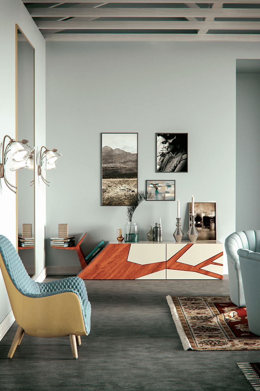 Тумба под телевизор дизайнерская орех, бежевая эмаль "Лория" от Odingeniy ODINGENIY  178291 Бежевый;коричневый  - Вид №5