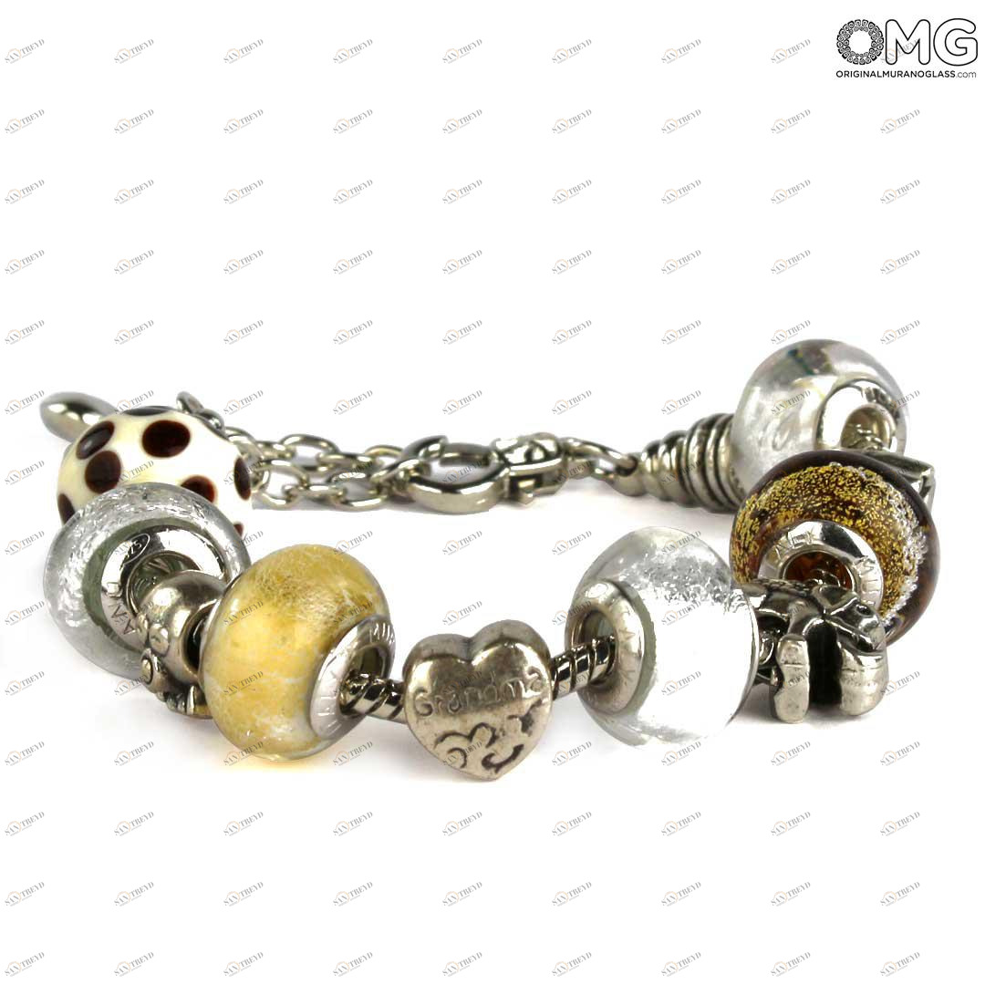 3733 ORIGINALMURANOGLASS Браслет в стиле Pandora с белыми бусинами - муранское стекло OMG 23 см 