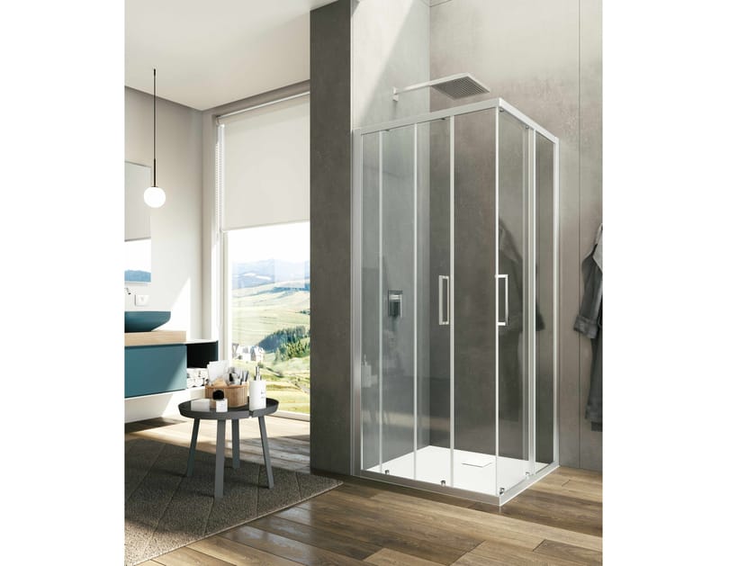 Стеклянная угловая душевая кабина с раздвижной дверью Provex Industrie арка ARCH-00091102