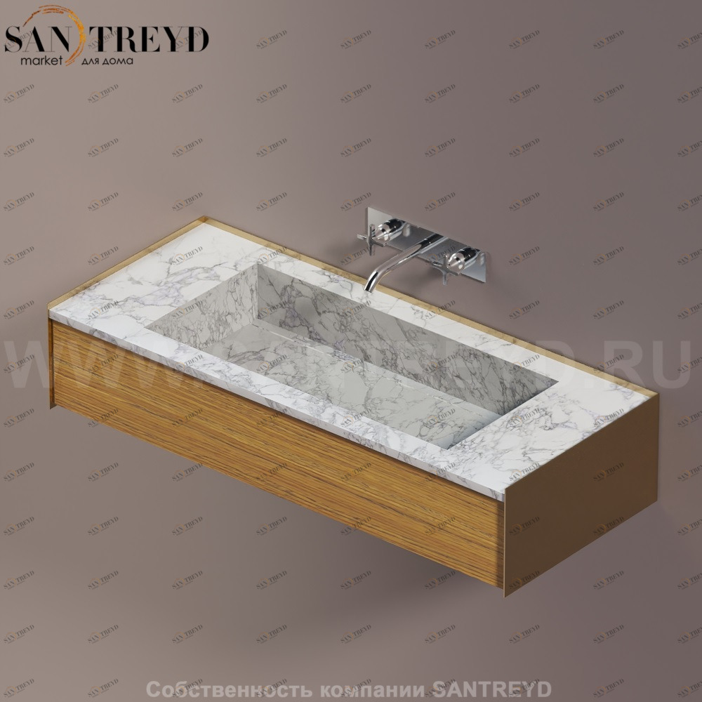 Agape DR Раковина столешница 120 см, с 1 выдвижным ящиком. Отделка: бронза , белый мрамор и тик ADRP12CNRMCPT