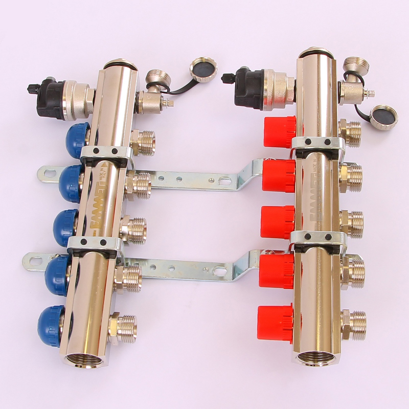 Коллекторная группа TOPWAY с регулировочными и термостатическими вентилями с резьбой под евроконус EMMETI 1"x3/4"ЕК 5 выходов 01298716 - Вид №1